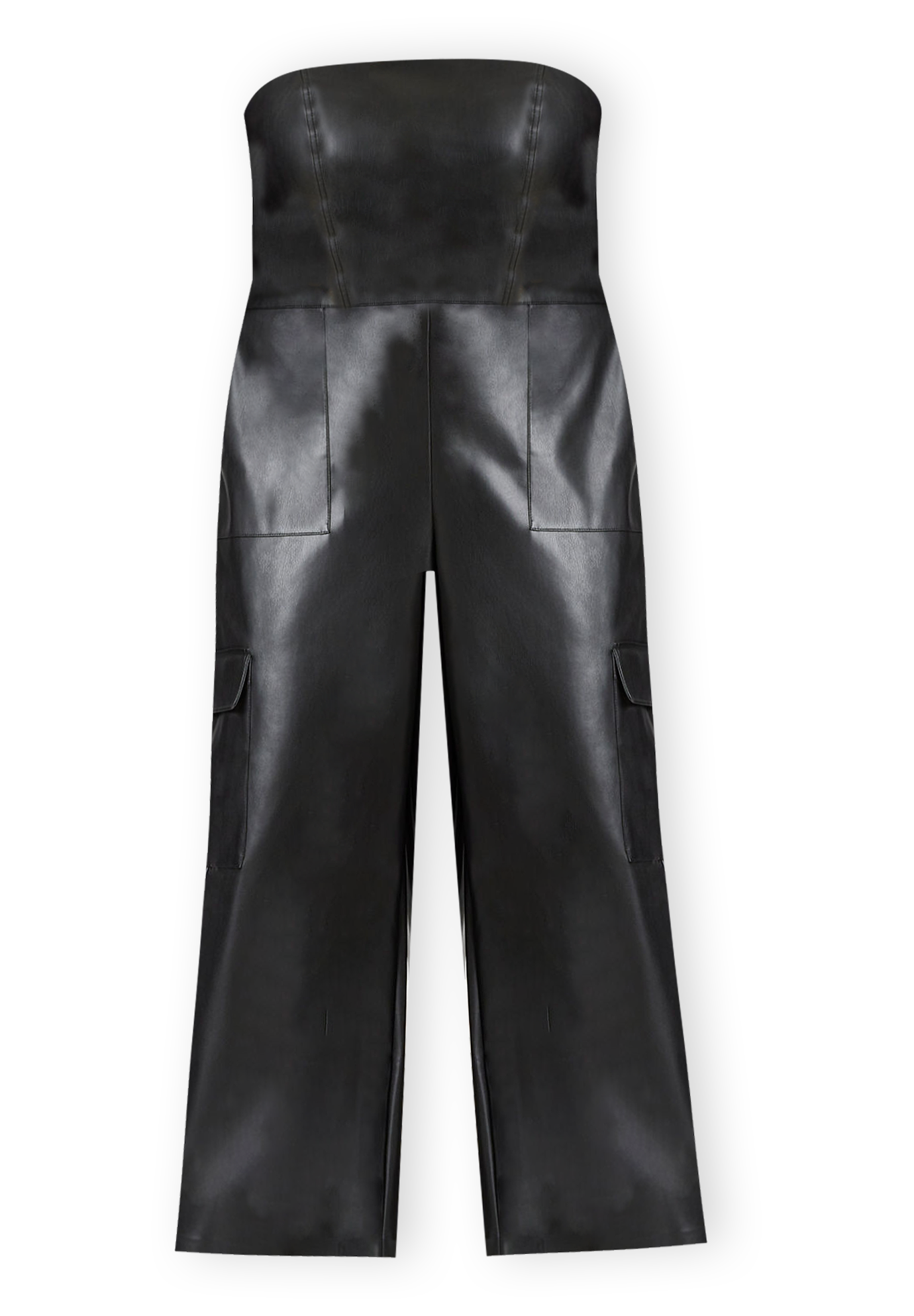 Plus Washed Black Faux Leather Cargo Jumpsuit